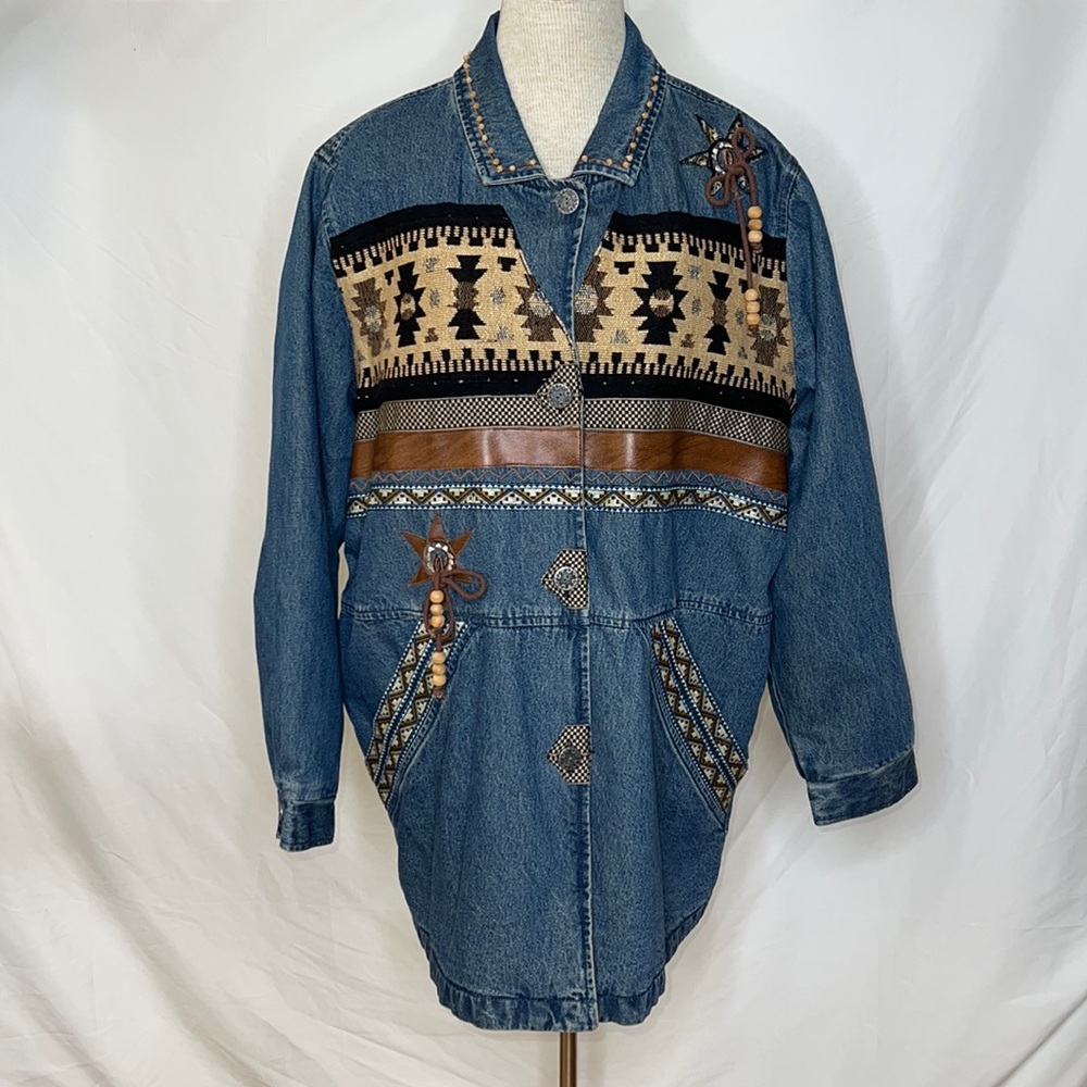 🔹 202 Hickory Vintage Oversize Southwest Ranch Denim Jacket